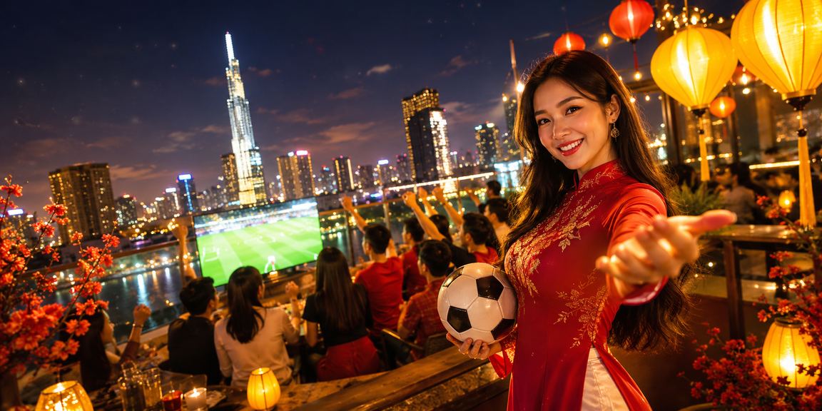 Người dùng tại TP. Hồ Chí Minh xem kèo bóng đá dưới ánh đèn lồng về đêm