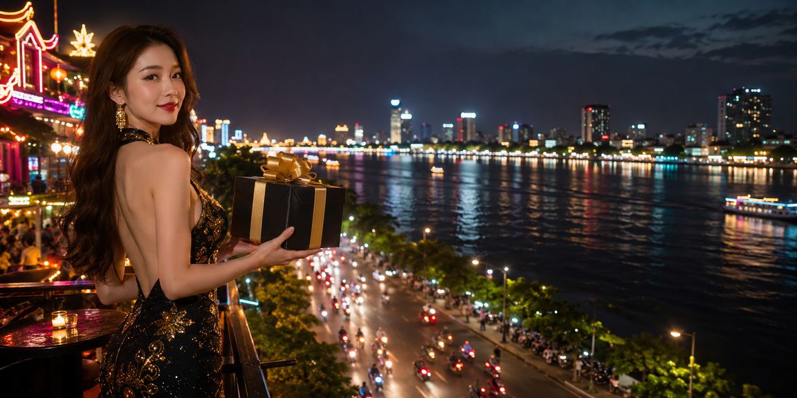 Giao diện cá cược về đêm với ánh đèn neon vùng sông Mekong